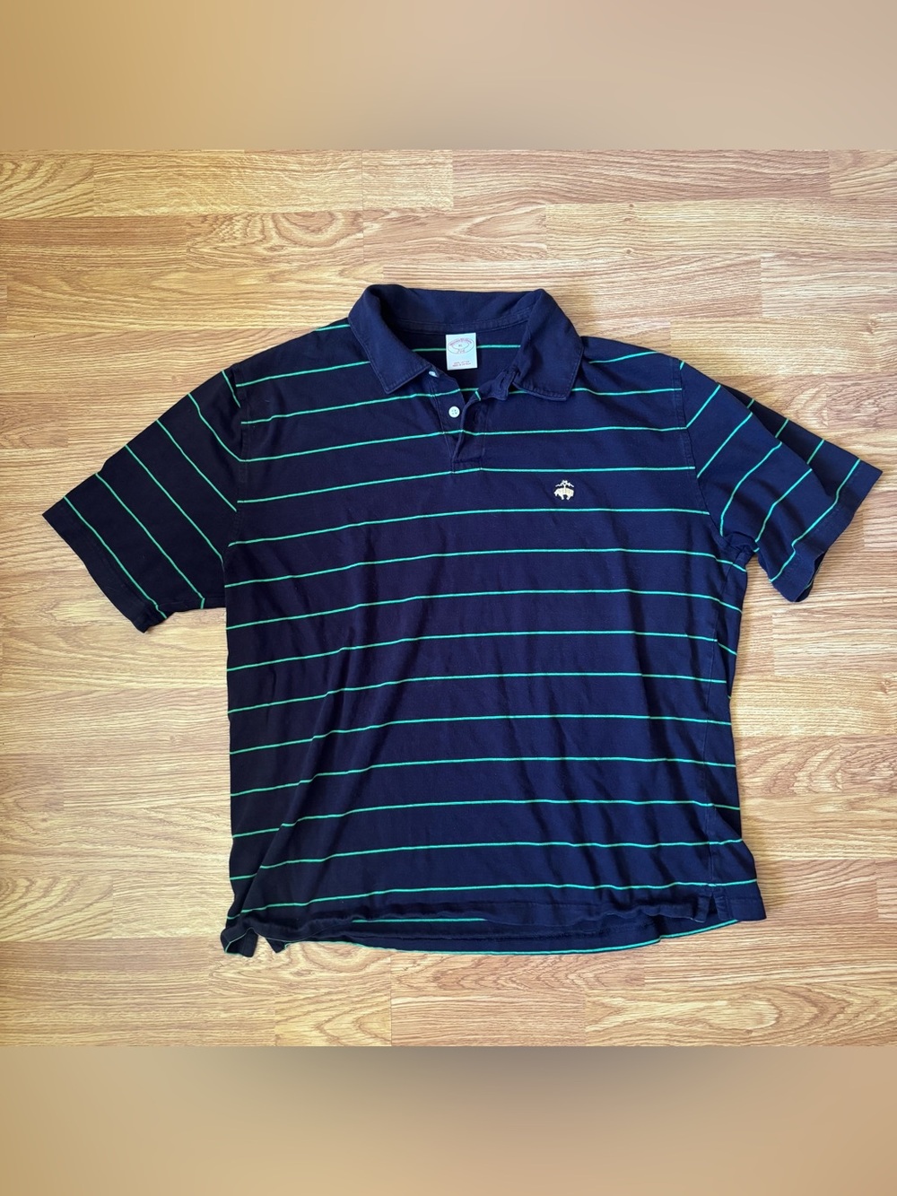 Brooks Brothers 346 Polo Shirt Mens XL Navy Green Striped Cotton Short Sleeve